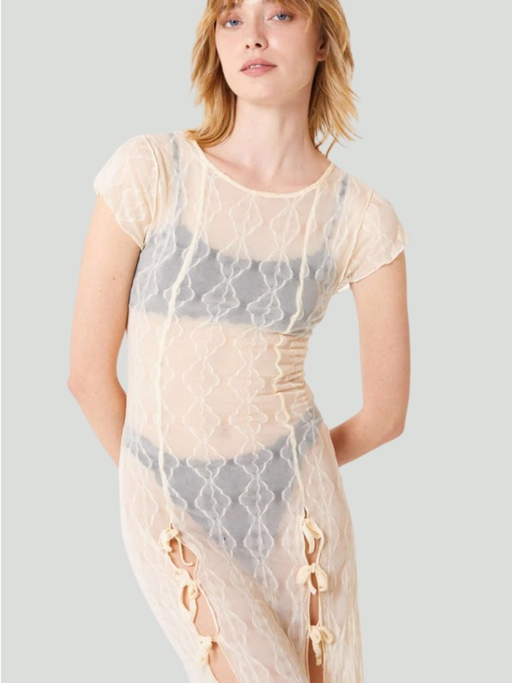 NWOT Find Me Now Mariposa sheer lace maxi dress